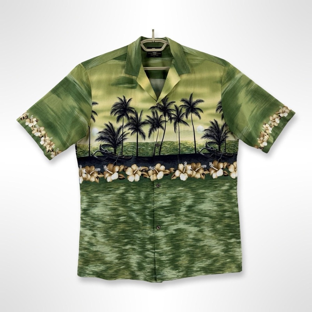 Royal Creations Mens L Green Hawaiian Aloha Shirt Made in Hawaii Cotton